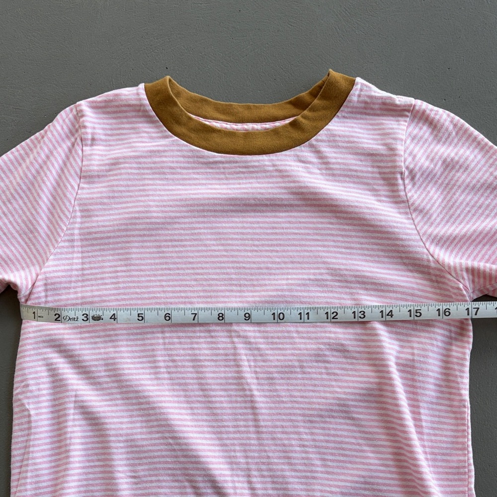 Madewell Pink Striped Tee with Brown Collar Size Small 100% Cotton - Picture 2 of 6